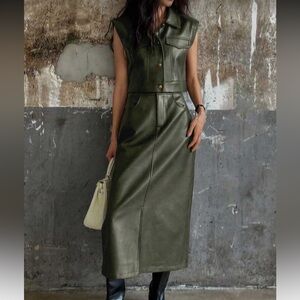 Chic Olive Green Faux Leather Set